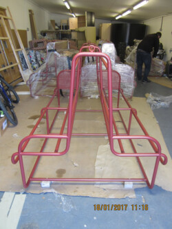 Red powder coated formed tube seating